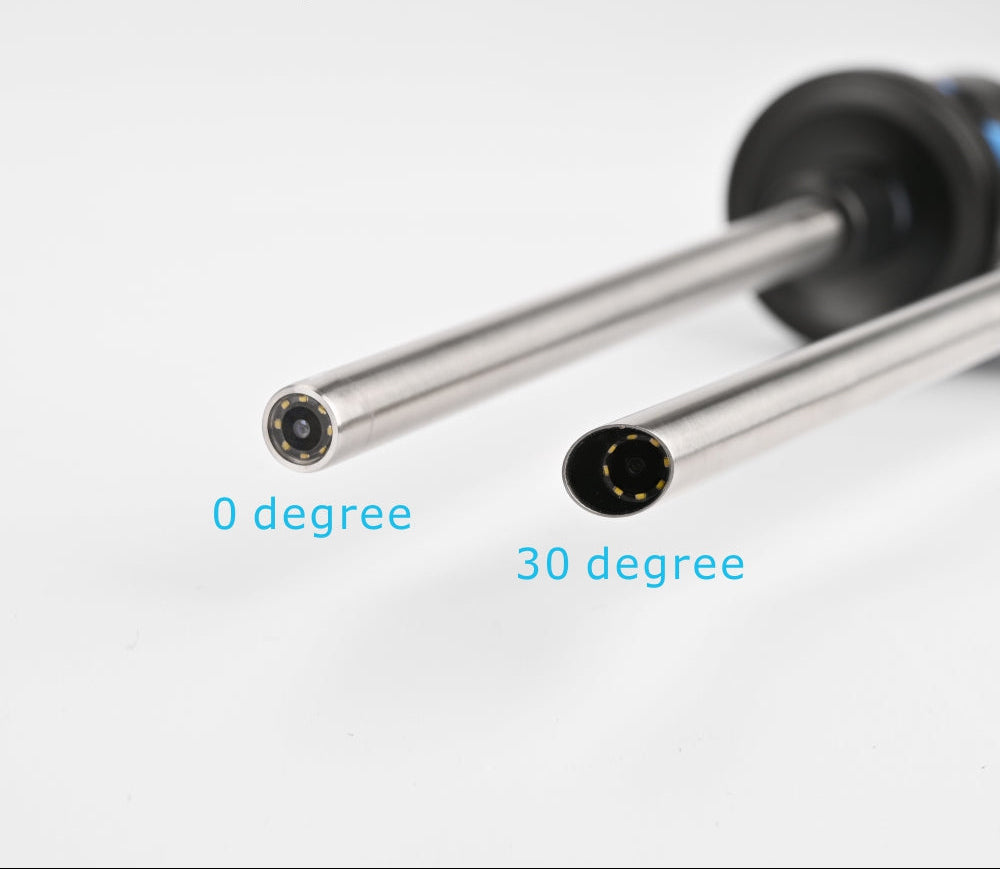 Two medical endoscopes with labels for 0 degree and 30 degree angles on a white background.